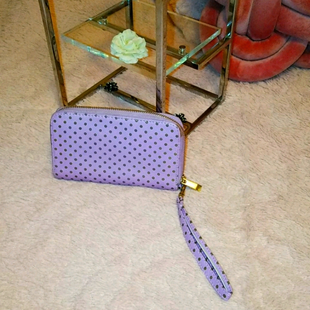 Vegan💜Pink & Gold💙 Polka Dot Wristlet